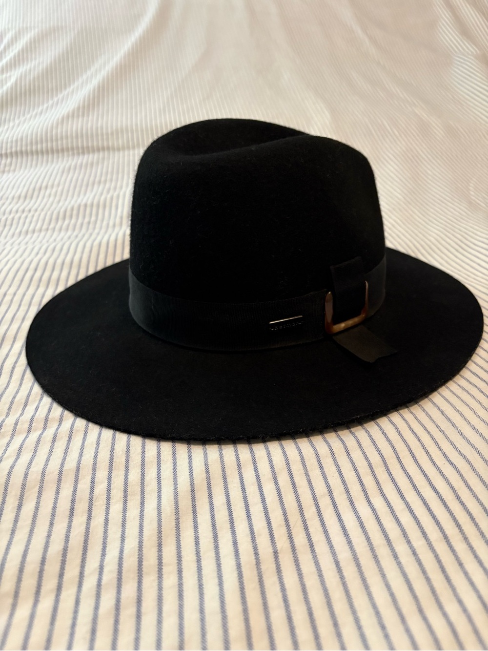 betmar Black Wide-Brim Wool Fedora with Buckle Accent